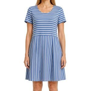 Draper James Fit Flare Dress XL Blue White Stripe Stretch Pockets Short Sleeve